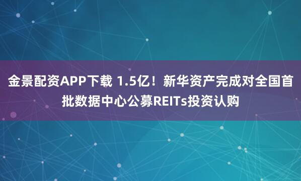 金景配资APP下载 1.5亿！新华资产完成对全国首批数据中心公募REITs投资认购